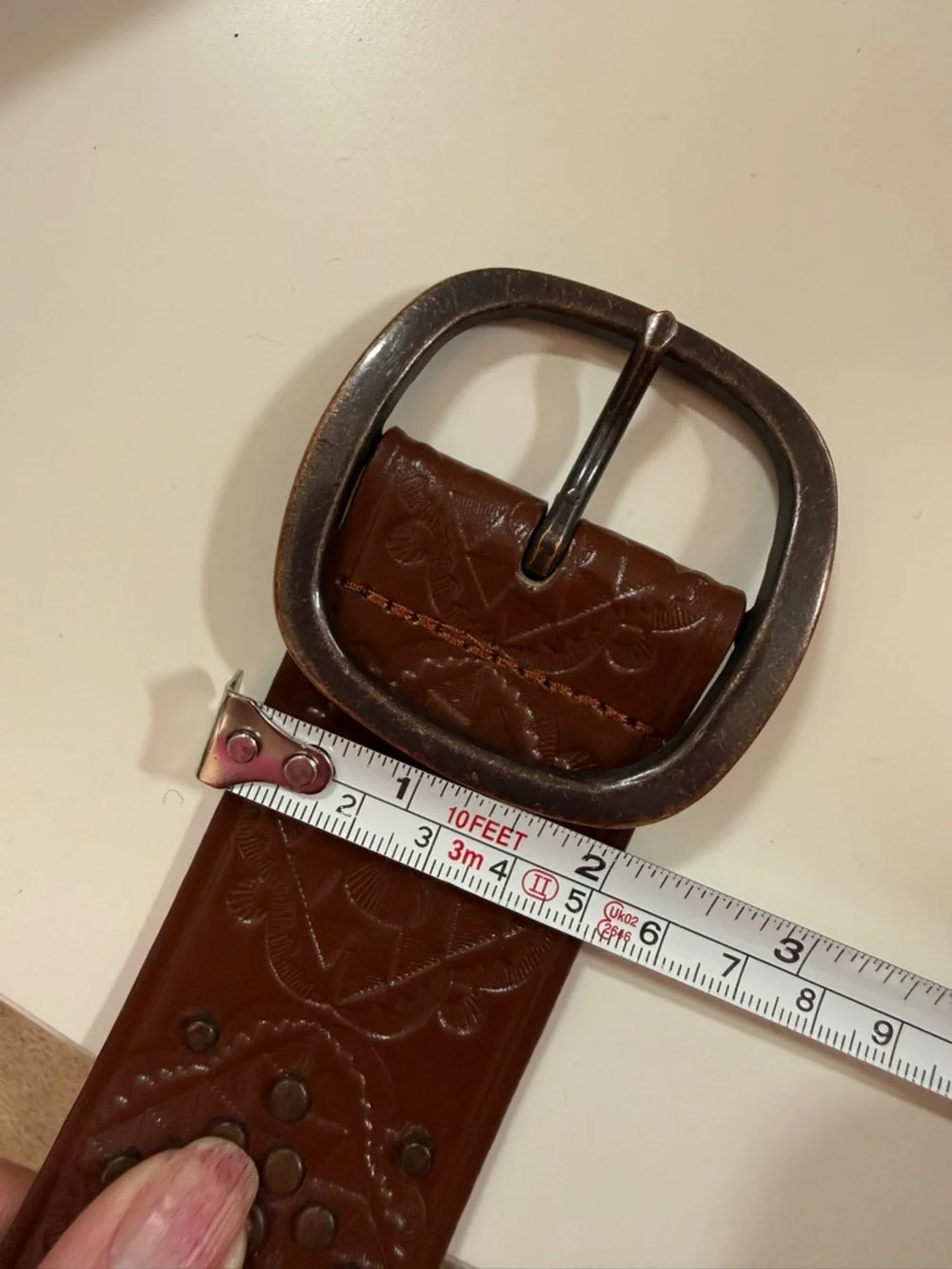Lake Shore Drive Brown tooled leather Studded wide Vintage Western Belt large - Picture 5 of 17